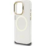 Guess IML Gold Outline Stand Camera Frame MagSafe kryt pre iPhone 15 Pro Max, transparentný