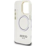 Guess IML Gold Outline Stand Camera Frame MagSafe kryt pre iPhone 15 Pro, transparentný