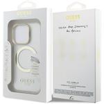 Guess IML Gold Outline Stand Camera Frame MagSafe kryt pre iPhone 15 Pro, transparentný