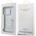 Guess IML Gold Outline Stand Camera Frame MagSafe kryt pre iPhone 16 Pro, transparentný