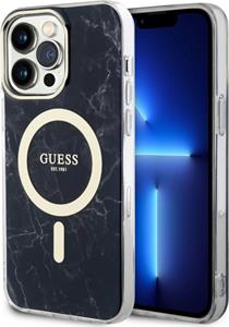 Guess IML Marble MagSafe kryt pre iPhone 13 Pro Max, čierny