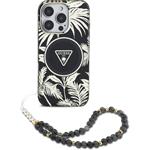 Guess IML Palm Trees Triangle Logo Pearl Strap MagSafe kryt pre iPhone 16 Pro, čierny