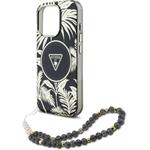 Guess IML Palm Trees Triangle Logo Pearl Strap MagSafe kryt pre iPhone 16 Pro, čierny