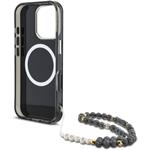 Guess IML Palm Trees Triangle Logo Pearl Strap MagSafe kryt pre iPhone 16 Pro, čierny