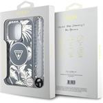 Guess IML Palm Trees Triangle Logo Pearl Strap MagSafe kryt pre iPhone 16 Pro, čierny