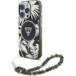Guess IML Palm Trees Triangle Logo Pearl Strap MagSafe kryt pre iPhone 16 Pro, čierny