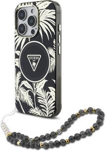 Guess IML Palm Trees Triangle Logo Pearl Strap MagSafe kryt pre iPhone 16 Pro, čierny