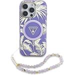 Guess IML Palm Trees Triangle Logo Pearl Strap MagSafe kryt pre iPhone 16 Pro, fialový