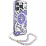 Guess IML Palm Trees Triangle Logo Pearl Strap MagSafe kryt pre iPhone 16 Pro, fialový