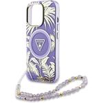 Guess IML Palm Trees Triangle Logo Pearl Strap MagSafe kryt pre iPhone 16 Pro, fialový