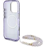 Guess IML Palm Trees Triangle Logo Pearl Strap MagSafe kryt pre iPhone 16 Pro, fialový