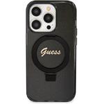 Guess IML Ring Stand Glitter MagSafe kryt pre iPhone 15 Pro Max, čierny