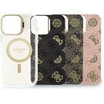 Guess PC/TPU Electroplated Stand Camera Frame kryt s vymeniteľným pozadím pre iPhone 16 Pro Max