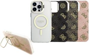 Guess PC/TPU Electroplated Stand Camera Frame kryt s vymeniteľným pozadím pre iPhone 16 Pro Max