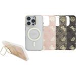 Guess PC/TPU Electroplated Stand Camera Frame kryt s vymeniteľným pozadím pre iPhone 16 Pro