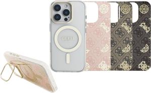 Guess PC/TPU Electroplated Stand Camera Frame kryt s vymeniteľným pozadím pre iPhone 16 Pro