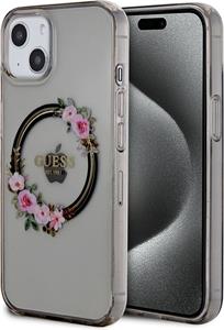 Guess PC/TPU Flowers Ring Glossy Logo MagSafe kryt pre iPhone 13, čierny