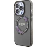 Guess PC/TPU Flowers Ring Glossy Logo MagSafe kryt pre iPhone 13 Pro, čierny