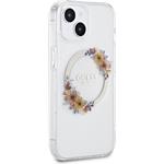 Guess PC/TPU Flowers Ring Glossy Logo MagSafe kryt pre iPhone 13, transparentný