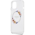 Guess PC/TPU Flowers Ring Glossy Logo MagSafe kryt pre iPhone 13, transparentný