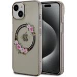 Guess PC/TPU Flowers Ring Glossy Logo MagSafe kryt pre iPhone 14, čierny