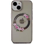 Guess PC/TPU Flowers Ring Glossy Logo MagSafe kryt pre iPhone 14, čierny