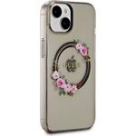 Guess PC/TPU Flowers Ring Glossy Logo MagSafe kryt pre iPhone 14, čierny