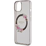 Guess PC/TPU Flowers Ring Glossy Logo MagSafe kryt pre iPhone 14, čierny