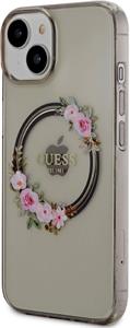 Guess PC/TPU Flowers Ring Glossy Logo MagSafe kryt pre iPhone 14, čierny