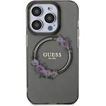 Guess PC/TPU Flowers Ring Glossy Logo MagSafe kryt pre iPhone 14 Pro, čierny