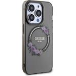 Guess PC/TPU Flowers Ring Glossy Logo MagSafe kryt pre iPhone 14 Pro, čierny