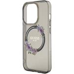 Guess PC/TPU Flowers Ring Glossy Logo MagSafe kryt pre iPhone 14 Pro, čierny