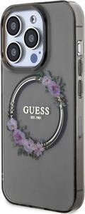 Guess PC/TPU Flowers Ring Glossy Logo MagSafe kryt pre iPhone 14 Pro, čierny