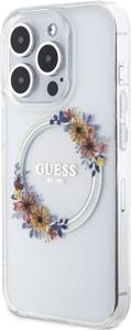 Guess PC/TPU Flowers Ring Glossy Logo MagSafe kryt pre iPhone 14 Pro Max, transparentný