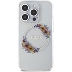 Guess PC/TPU Flowers Ring Glossy Logo MagSafe kryt pre iPhone 14 Pro, transparentný