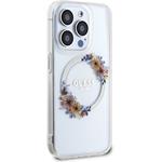 Guess PC/TPU Flowers Ring Glossy Logo MagSafe kryt pre iPhone 14 Pro, transparentný