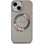 Guess PC/TPU Flowers Ring Glossy Logo MagSafe kryt pre iPhone 15, čierny