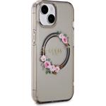 Guess PC/TPU Flowers Ring Glossy Logo MagSafe kryt pre iPhone 15, čierny