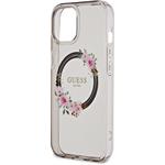 Guess PC/TPU Flowers Ring Glossy Logo MagSafe kryt pre iPhone 15, čierny