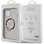 Guess PC/TPU Flowers Ring Glossy Logo MagSafe kryt pre iPhone 15, čierny