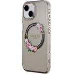 Guess PC/TPU Flowers Ring Glossy Logo MagSafe kryt pre iPhone 15, čierny