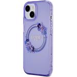 Guess PC/TPU Flowers Ring Glossy Logo MagSafe kryt pre iPhone 15, fialový