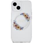 Guess PC/TPU Flowers Ring Glossy Logo MagSafe kryt pre iPhone 15 Plus, transparentný