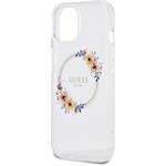 Guess PC/TPU Flowers Ring Glossy Logo MagSafe kryt pre iPhone 15 Plus, transparentný