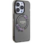 Guess PC/TPU Flowers Ring Glossy Logo MagSafe kryt pre iPhone 15 Pro, čierny