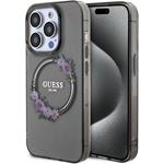 Guess PC/TPU Flowers Ring Glossy Logo MagSafe kryt pre iPhone 15 Pro, čierny