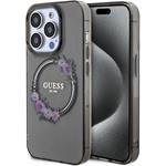 Guess PC/TPU Flowers Ring Glossy Logo MagSafe kryt pre iPhone 15 Pro Max, čierny