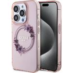 Guess PC/TPU Flowers Ring Glossy Logo MagSafe kryt pre iPhone 15 Pro Max, ružový
