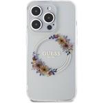 Guess PC/TPU Flowers Ring Glossy Logo MagSafe kryt pre iPhone 15 Pro Max, transparentný