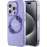 Guess PC/TPU Flowers Ring Glossy Logo MagSafe kryt pre iPhone 15 Prom, fialový